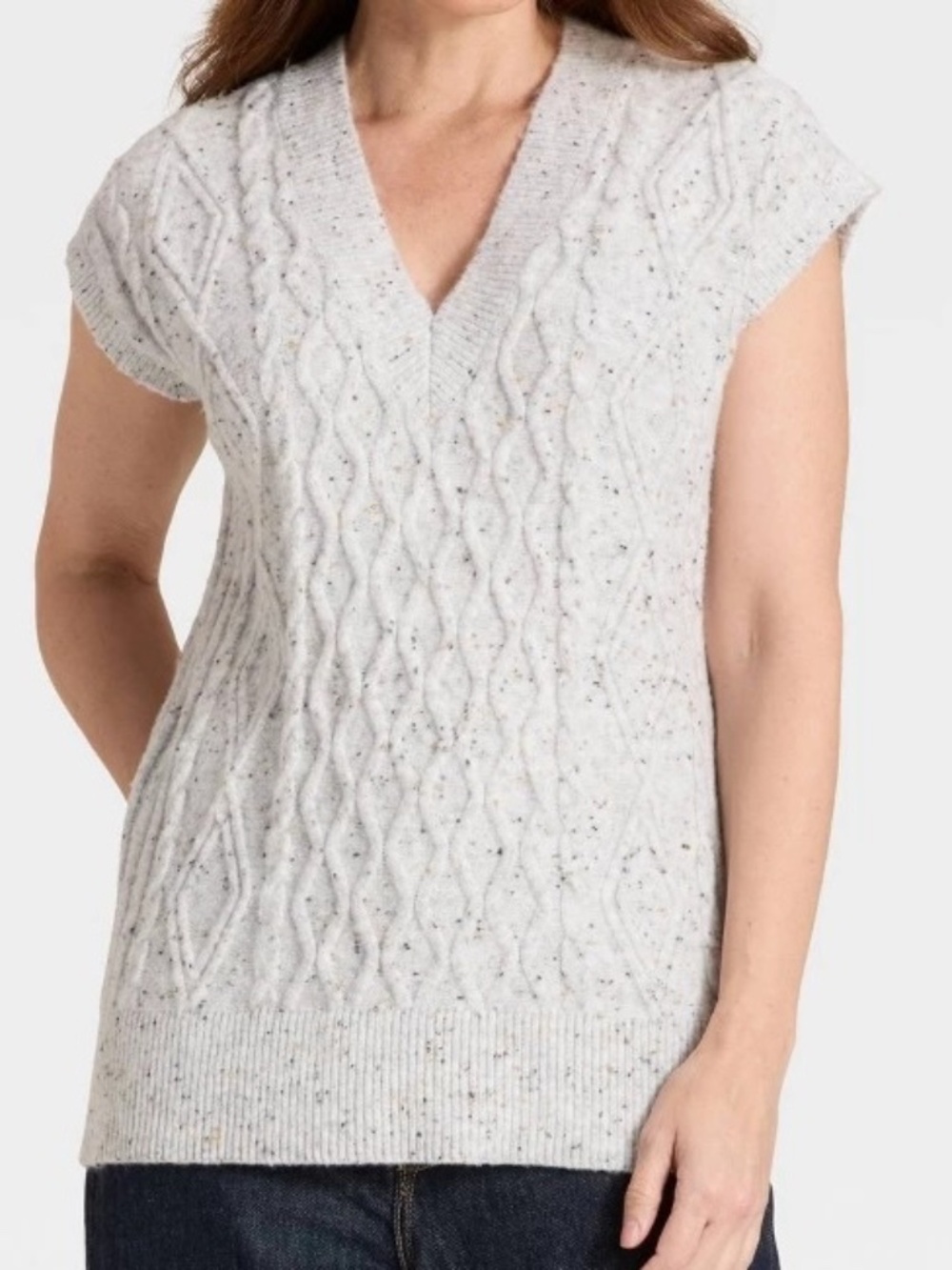 Universal Thread Womens Large Cable Knit Sweater Vest Light Gray Multi V-Neck